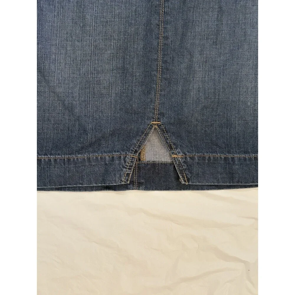 Eddie Bauer Denim Skirt Women's Size 10 Blue Medium Wash Ribbon Belt Above Knee